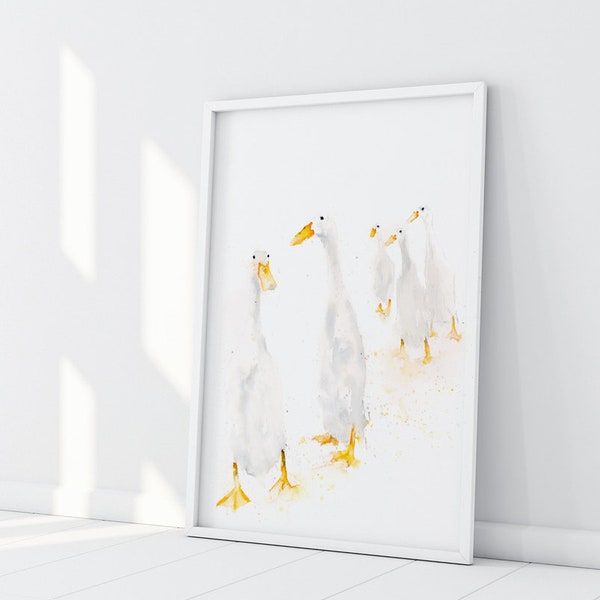 Runner Ducks Standing - Wall Art Signed Print of the Original Watercolour Painting of Runner Ducks