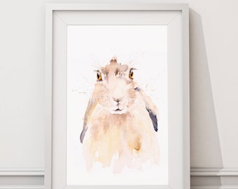 Harry Hare - Signed limited Edition Print of my Original Watercolour Painting of a Hare - Wall Art Bunny Rabbit Hare Art