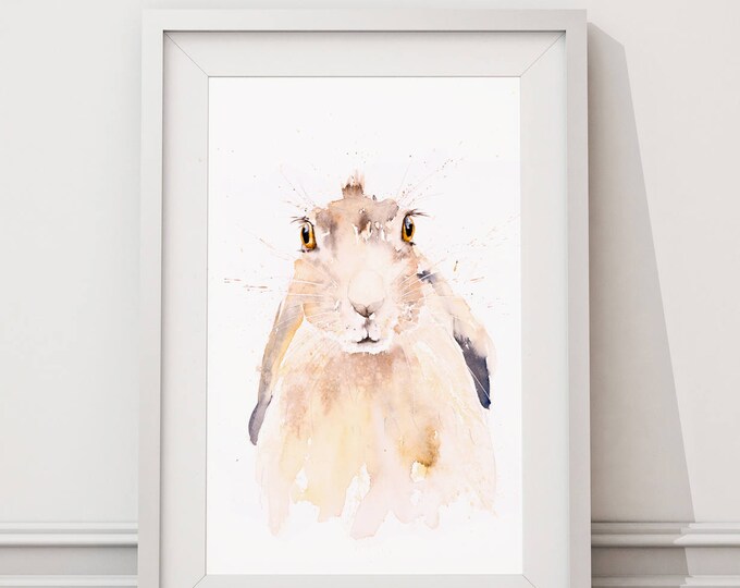 Harry Hare - Signed limited Edition Print of my Original Watercolour Painting of a Hare - Wall Art Bunny Rabbit Hare Art