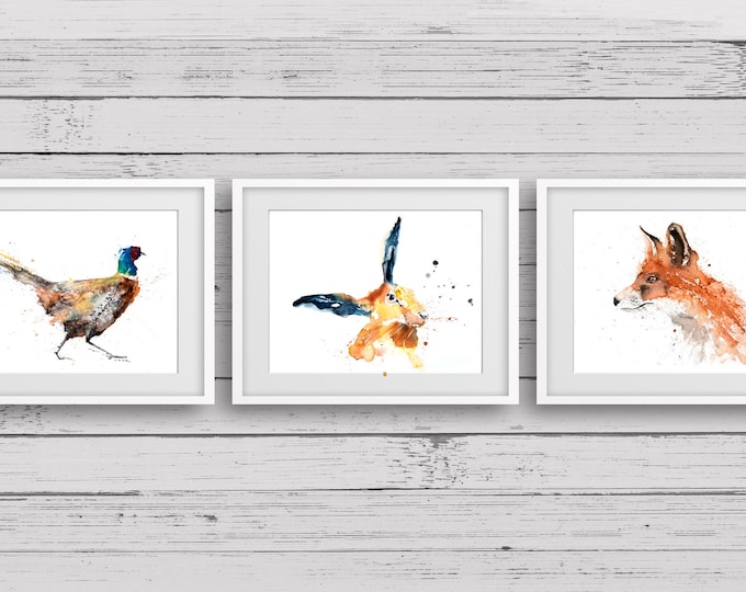 The Pheasant, The Fox and the Hare Paintings Trip - Pheasant Wall Art - Hand Signed, Dated, Numbered and Embossed Print of my Watercolours