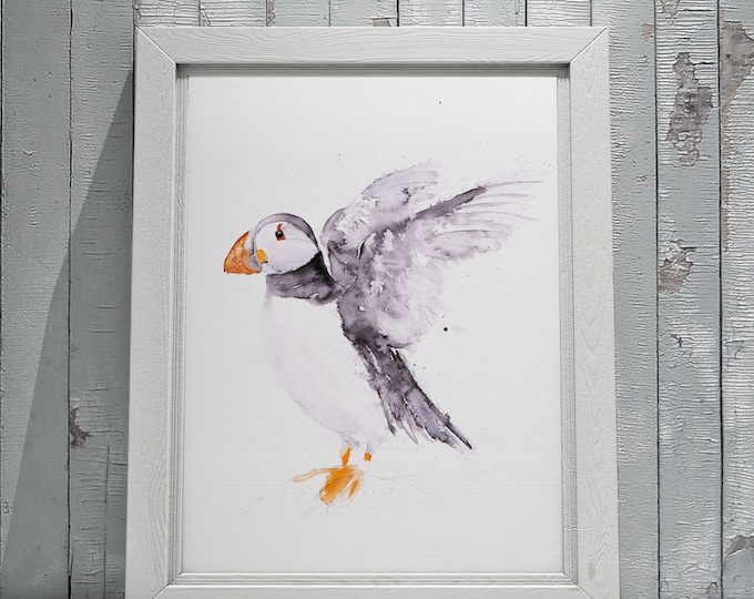 Puffin Watercolour Painting -  Wall Art  - Hand Signed, Numbered, Dated and Embossed Limited Edition Print of my Puffin Watercolor Painting