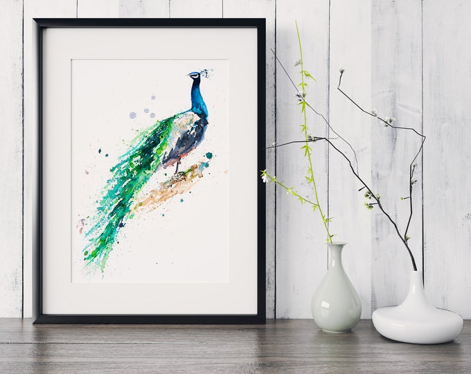 Peacock Watercolour Painting Limited Edition Print Modern Abstract Peacock Wall Art Home Decor Gift Bird