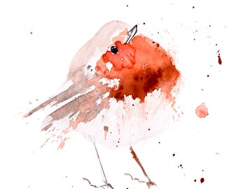 Fat Robin Red Breast No.4 - Hand Signed limited edition Print of my Original Watercolour Painting of a Robin -  Birds Wall Art Nursery Art