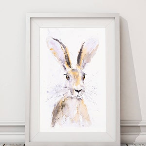 Hare Watercolour Painting - Signed Limited Edition Print of my Hare Watercolor Painting. Hare Living Room Art- Wildlife Art- Hare Print-