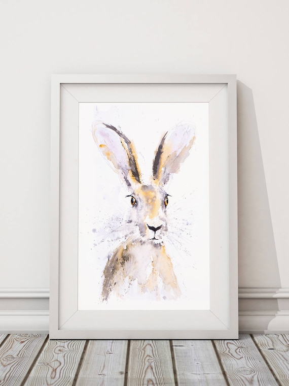 Hare Watercolour Painting - Signed Limited Edition Print of my Hare Watercolor Painting. Hare Living Room Art- Wildlife Art- Hare Print-