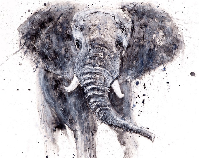 Elephant Painting - Original - Watercolour Painting  "Elephant No. 2"  Original Elephant Wall Art  Watercolour Painting by Syman Kaye