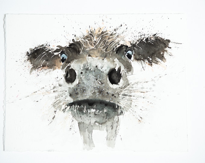 Cow Original Painting Watercolor Painting  "Boo"  Original Wall Art Highland Cattle Watercolour Painting by Syman Kaye