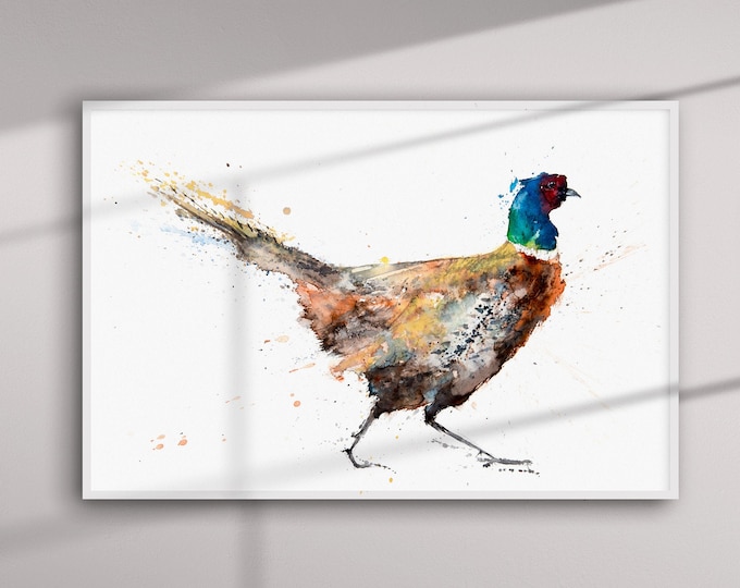 Pheasant watercolour painting - Pheasant watercolor painting - Beautiful British wildlife Pheasant Painting - Signed with love