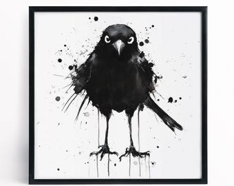 Black Bird print, Expressive Painting of a Black Bird -Signed Print - Blackbird print - UK Wildlife Art Prints, British Garden Birds