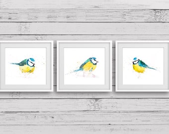 Blue Tit Trip Print Wall Art Watercolour Painting Bird Abstract Modern Water Colour Painting Home Decor Limited Edition Blue Tit Birds Gift