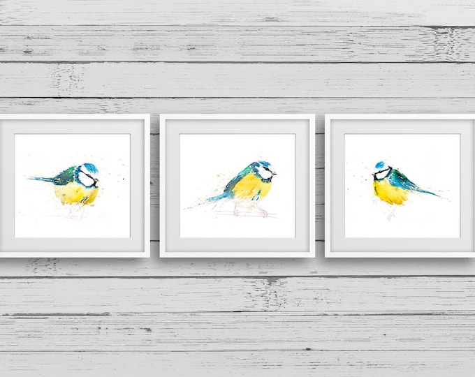 Blue Tit Trip Print Wall Art Watercolour Painting Bird Abstract Modern Water Colour Painting Home Decor Limited Edition Blue Tit Birds Gift