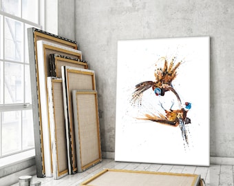 Pheasant Canvas print -  Abstract Canvas Print of original Watercolour Painting Watercolor Painting of 2 Pheasants