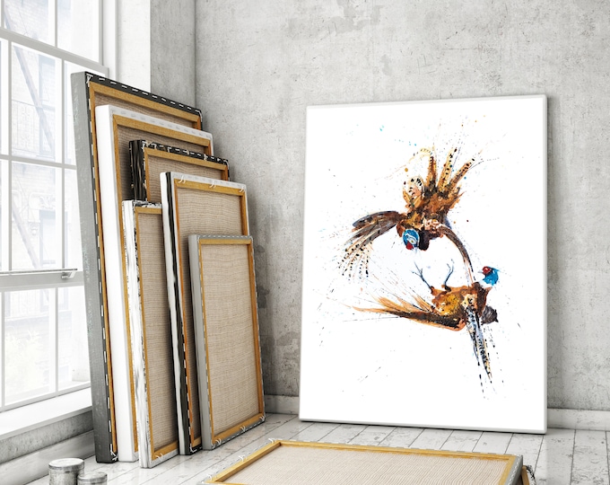 Pheasant Canvas print - Hand signed Abstract Canvas Print of original Watercolour Painting Watercolor Painting of 2 Pheasants