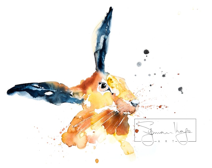 Hare Painting No.1 - Hand Signed Limited Edition Print of my Original Water Colour Painting of a Hare