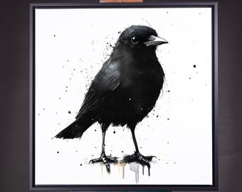 Black Bird Signed Print, Expressive Painting of a Black Bird - Animal Art - Blackbird print - UK Wildlife Art Prints, British Garden Birds