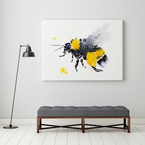 Bee Canvas Print -  Bumble Bee Wall Art - Bee Watercolour Painting of my Original Abstract Bee Watercolor living room art
