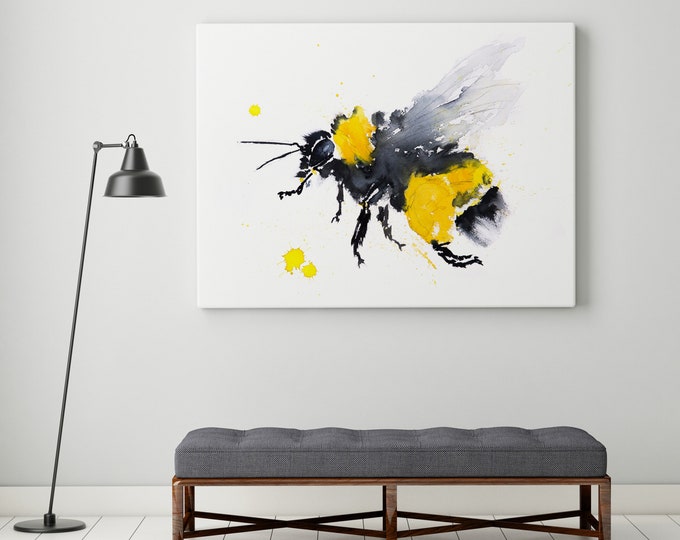 Bee Canvas Print - Hand Signed Bee Wall Art - Bee Watercolour Painting of my Original Abstract Bee