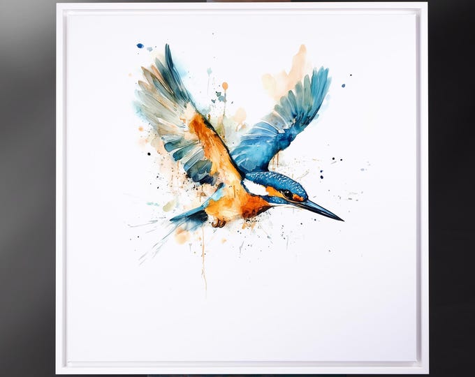 Kingfisher Signed Print, Expressive Bird Painting of a Kingfisher in flight UK Wildlife Paintings, Art Prints, British Birds painting