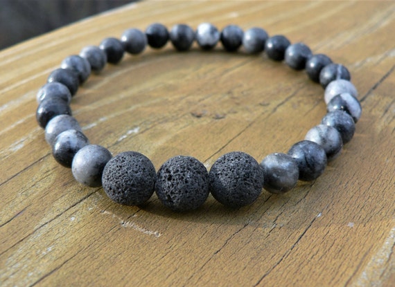 Items similar to Black Network Stone Lava Bracelet - Essential Oil ...