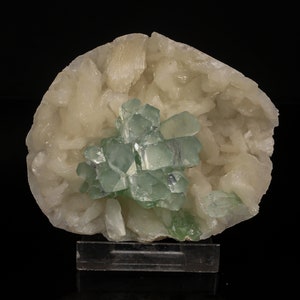 Green Apophyllite Disco Ball with Stilbite Natural Mineral Specimen # B 6819