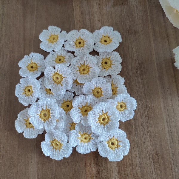 24 pièces fleurs au crochet – marguerites – 1,38 pouces ou 3,5 cm