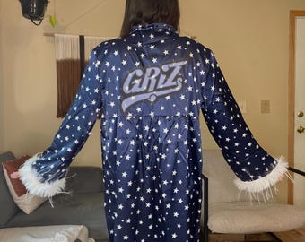 Griz Star Print Feather Trim Kimono