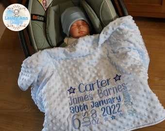 Personalised Baby Blanket With Name, Embroidered Newborn Gift Baby