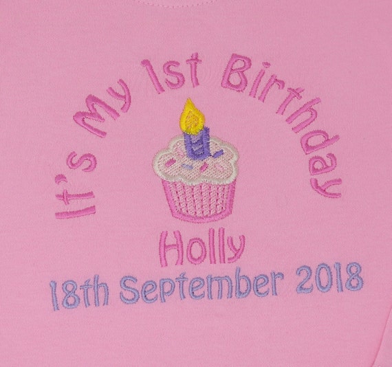 Personalised 1st First Birthday long sleeved t-shirt and bib set cupcake design