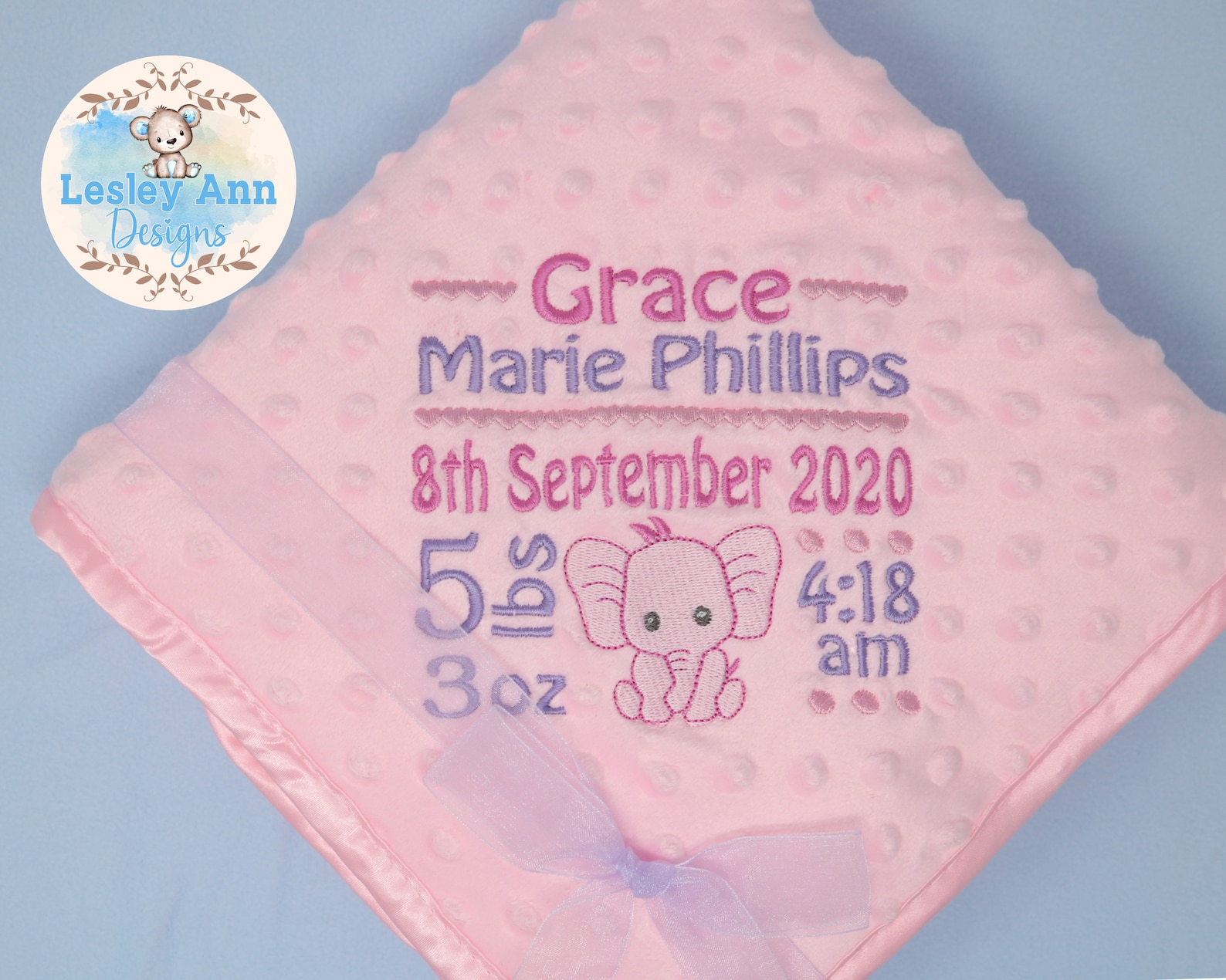 Personalised Embroidered Soft Baby Blanket Name Date Rose Etsy UK