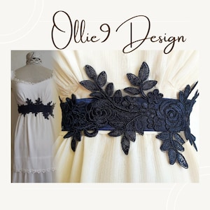 Navy Blue Lace Wedding Dress Belt Bridesmaid Sash Formal Satin Belt Bridal Accessory Handmade Waist Belt Elegant Navy Lace Sash Gift for Her