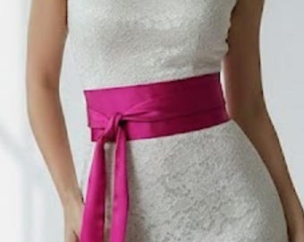 Pink Satin Belt Wedding Dress Sash Custom Size Formal Dress Sash Hot Pink Satin Belt  Evening Bridesmaid Wedding Dress Fuchsia colour Belt