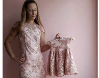 Mother Daughter Lace Matching Dresses, Matching Lace Dresses, Pink blush Mother daughter matching outfits