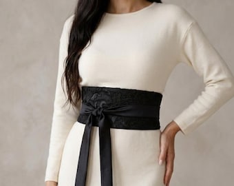 Black Satin and Lace Obi Belt, Black Satin Sash,  Reversible Obi belt, Women's belt, Japanese Obi Belt, Satin Belt, All colors belt