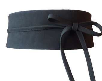 Black Obi  Belt, Wide wrap belt, Leather belt, Women's belt,