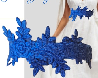 Royal Blue Lace Belt, Wedding lace Sash, Bridal Sash, Royal blue Sash, Flower girl belt, Bridesmaid belt, All sizes belt