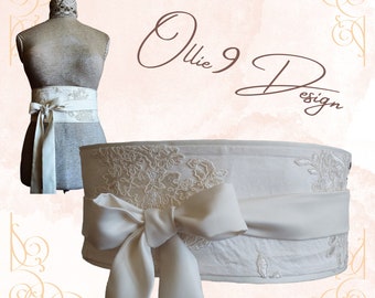 Wedding Satin Obi Belt, Champagne / White Satin Sash, Lace Belt, Women's belt, Japanese Obi Belt, Satin Belt