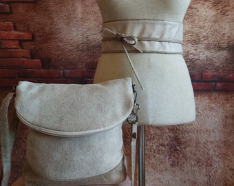 Beige Convertible Shoulder bag or backpack, Beige Belt, Woman crossbody bag,  Handmade zipper bag, Bag and belt beige, Free shipping