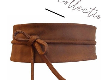Copper Brown Obi Belt, Brown wide belt, Camel belt, Wide wrap belt, Leather belt, Women's belt