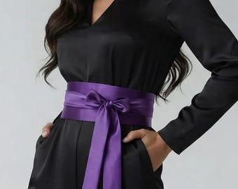 Purple Obi Belt Wedding Dress Sash Custom Size Formal Dress Sash Purple Satin Belt Evening Bridesmaid Wedding Dress Lilac Belt