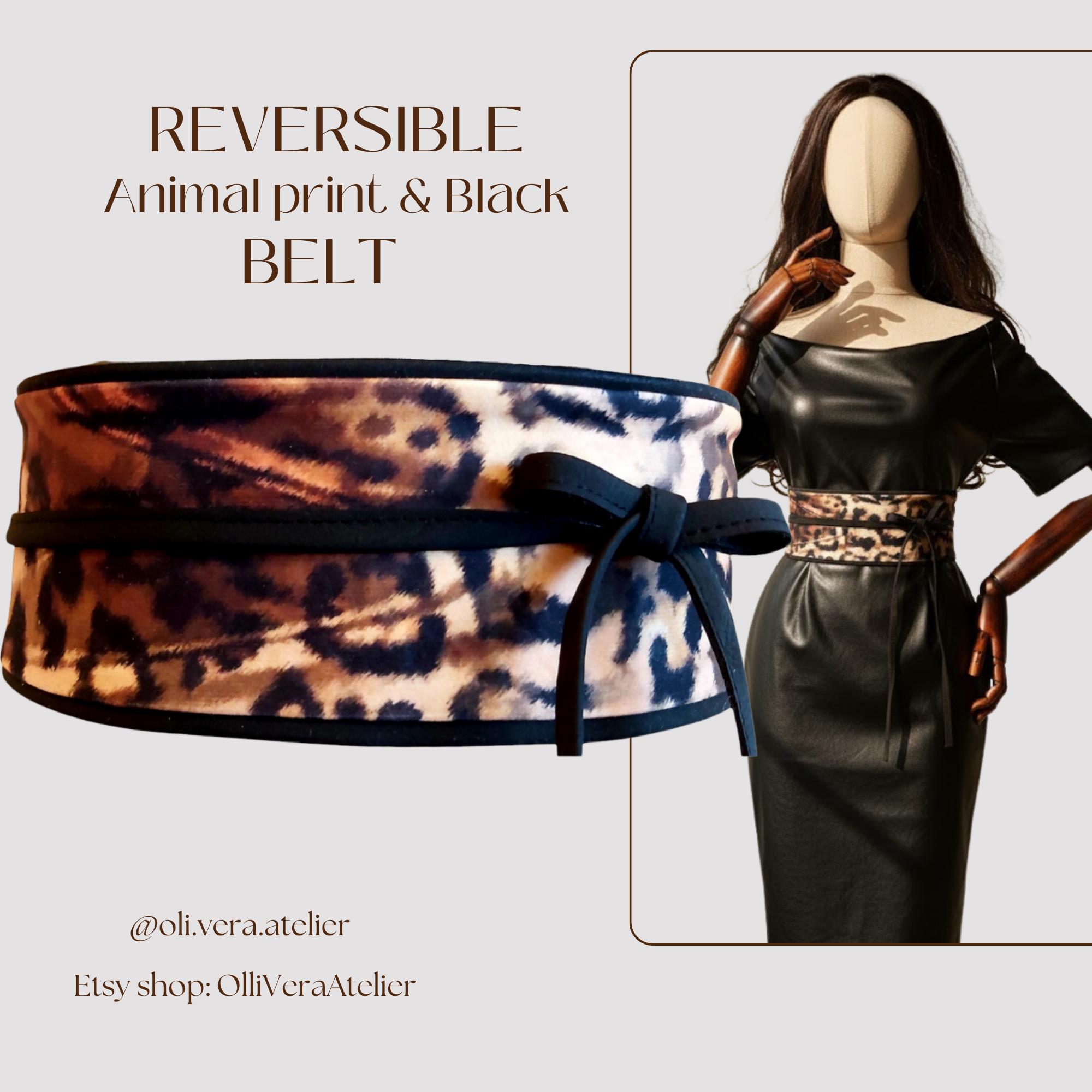 Animal Print Reversible Obi Belt, Wide Tie Waist Belt  display picture 1