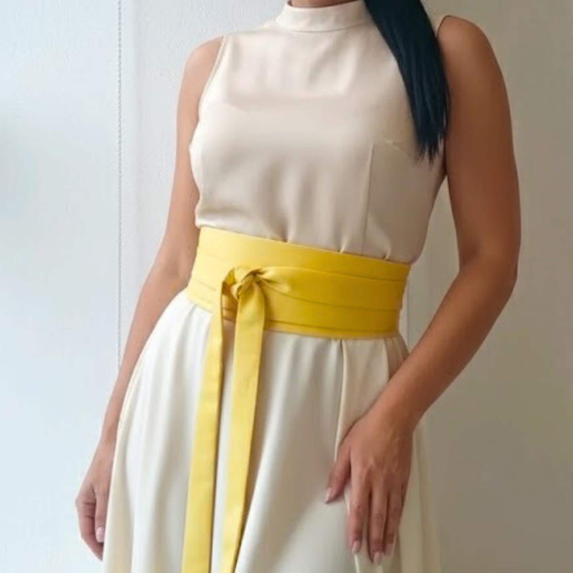 Yellow Satin Belt Wedding Dress Sash Custom Size Formal  display picture 1