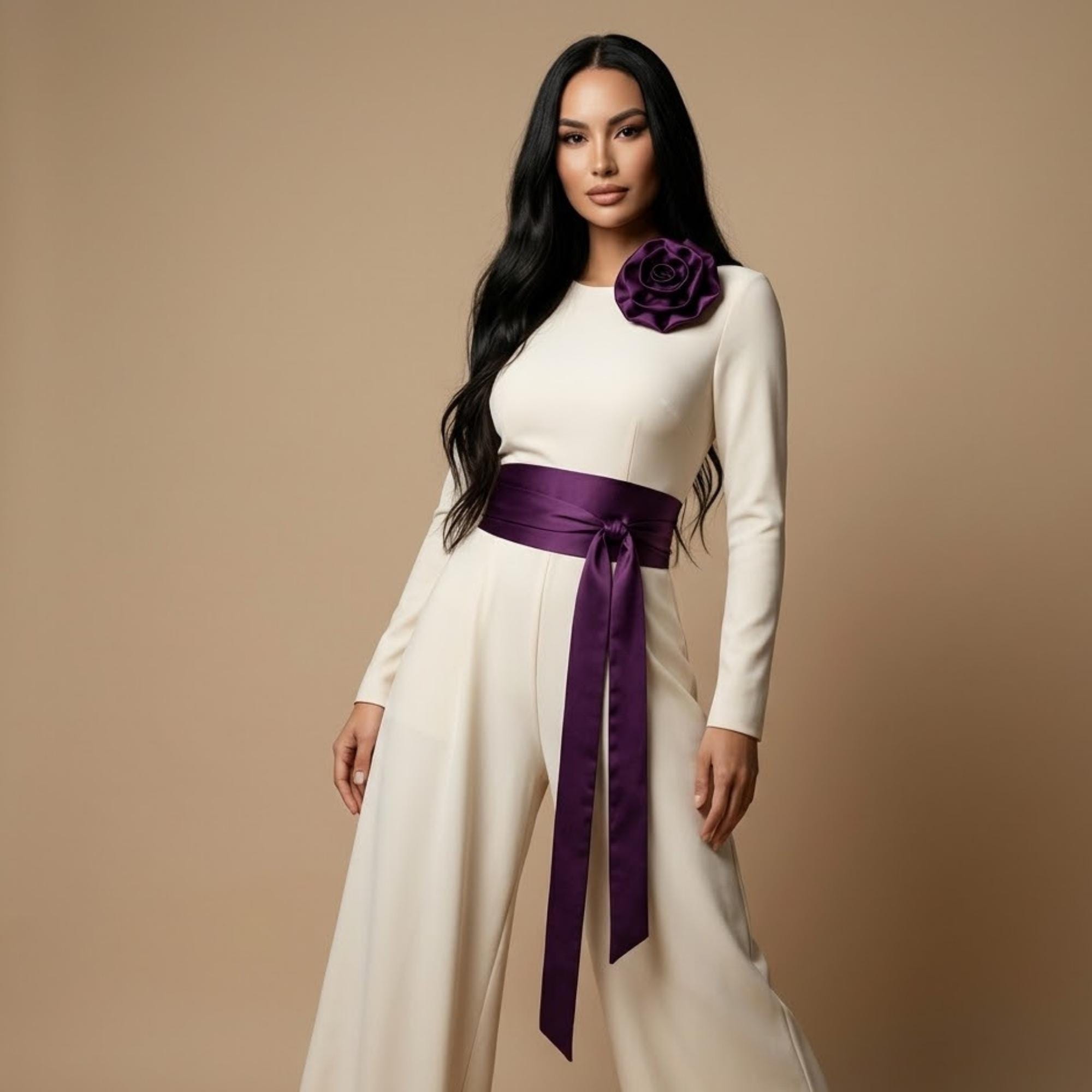 beige and purple dress Ladivine 7481 Elegant Formal A-line Gown Lavender / 10