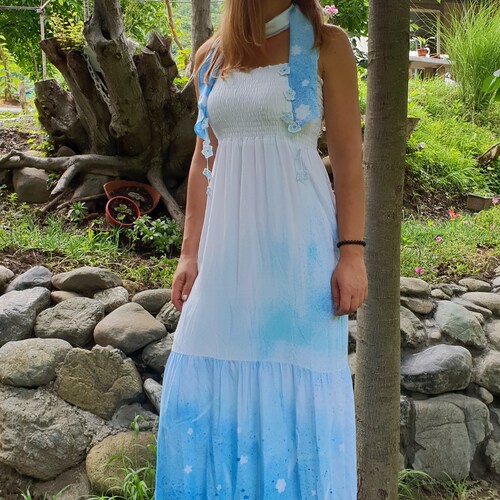 turquoise summer dress V Neck Gauze Tiered Maxi - Light 24.8waist Turquoise Summer - Julia Berolzheimer