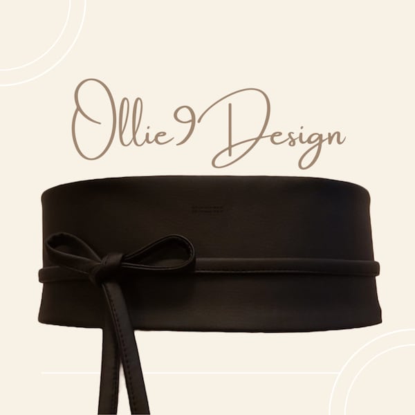 Ceinture Obi noire, ceinture femme noire, ceinture cravate noire, ceinture Obi large, ceinture en cuir, ceinture femme,