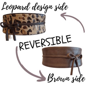 Leopard design Belt, Animal print Obi Belt, Reversible wide wrap belt, 2 sided belt,  Women&#39;s belt, Leopard print belt, Brown Wide Belt