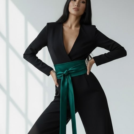 slim fit dress slacks Trendy Three Buttons Wide Belts Classic Shiny Sequin Solid Color Elast main image 1