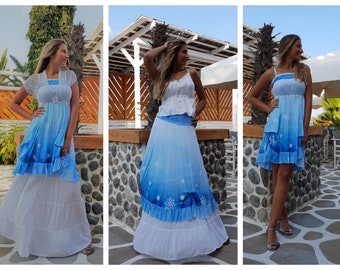 Ombre Blue  Dress & Skirt, Tie Dye Blue Dress, Maxi Summer Dress/Skirt, Bohemian Hippie Dress, Beach Wedding  Dress, Cotton Dress