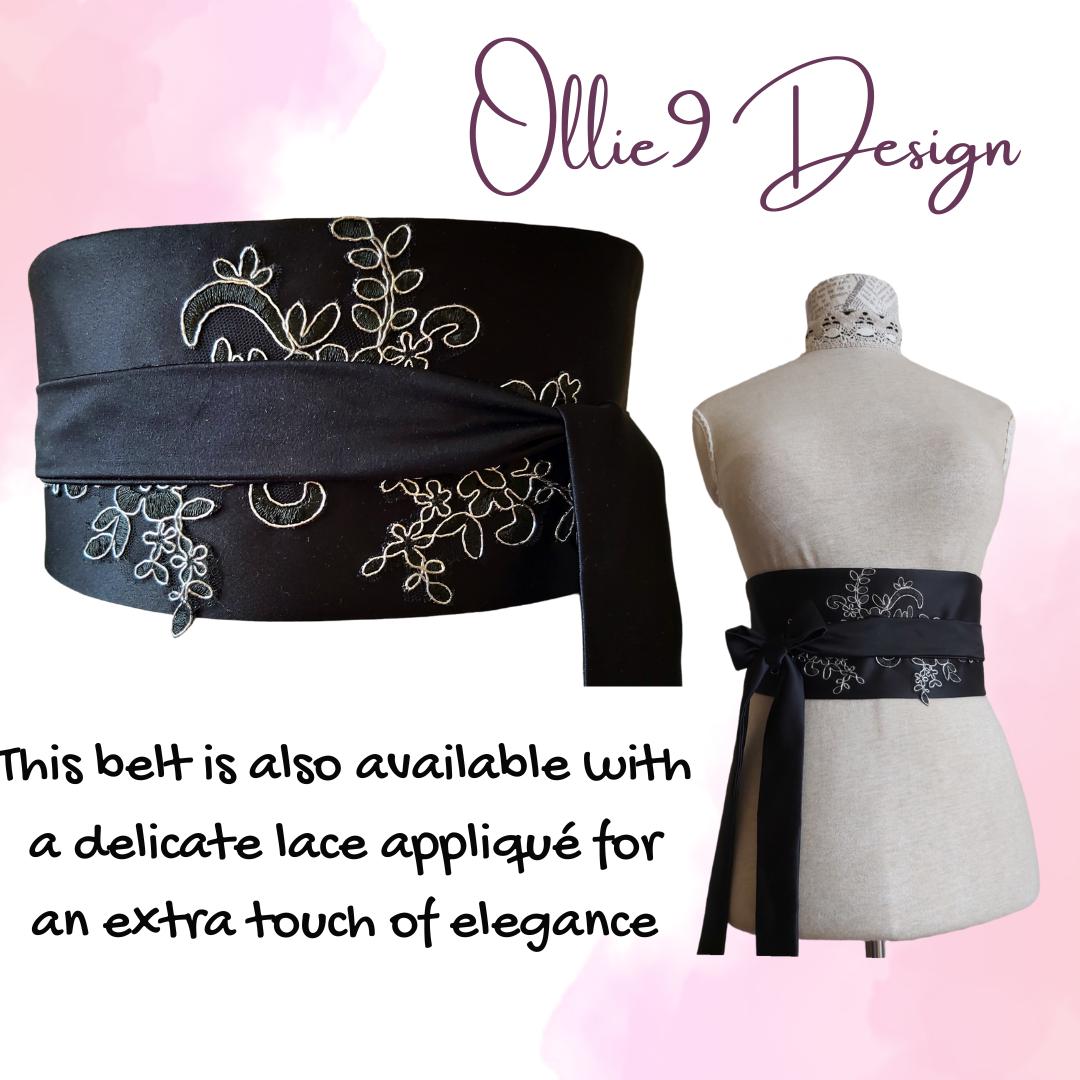 Black Satin Wide Obi Belt for Women, Handmade Tie Belt  display picture 3