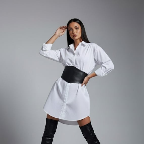 Wide Waist Belt Women, Vegan Leather Corset Style Belt, Waist Cincher Belt for Dress, Statement Fashion Belt, Adjustable Back Closure