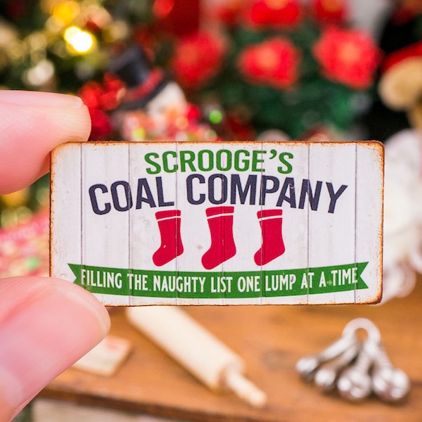 Made to Order Dollhouse Miniature Scrooge's Coal Company Sign - 1:12 Dollhouse Miniature Christmas Sign